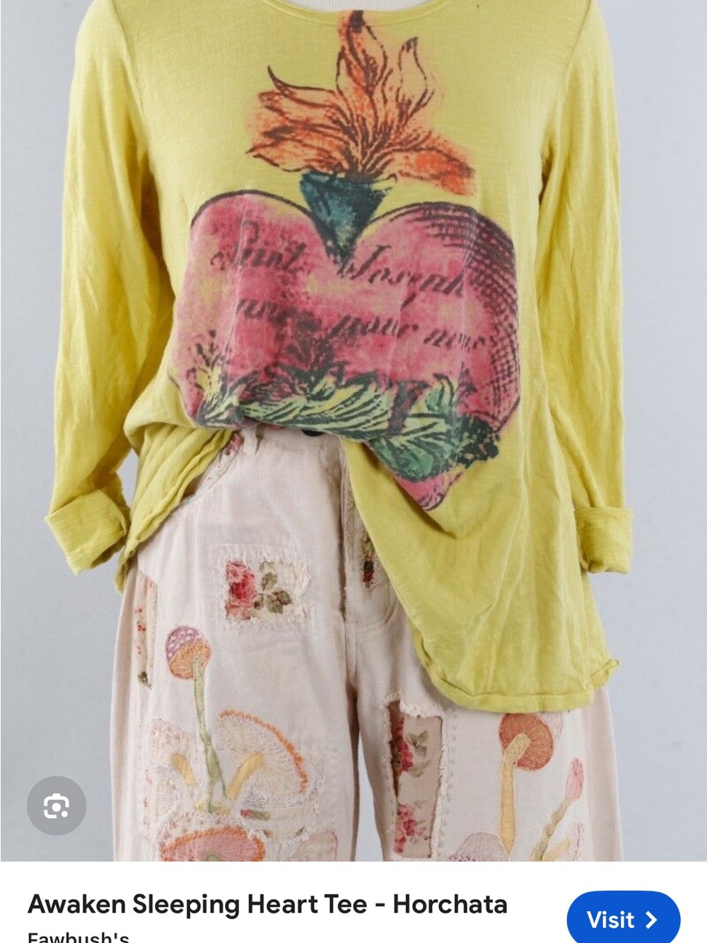 Magnolia Pearl Yellow Heart Graphic Long Sleeve Tee with Pink and Green Accents